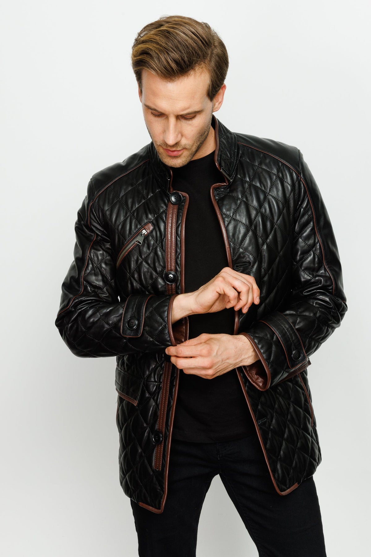 Vinci Leather The Martinez Black Leather Men Jacket – product view 7