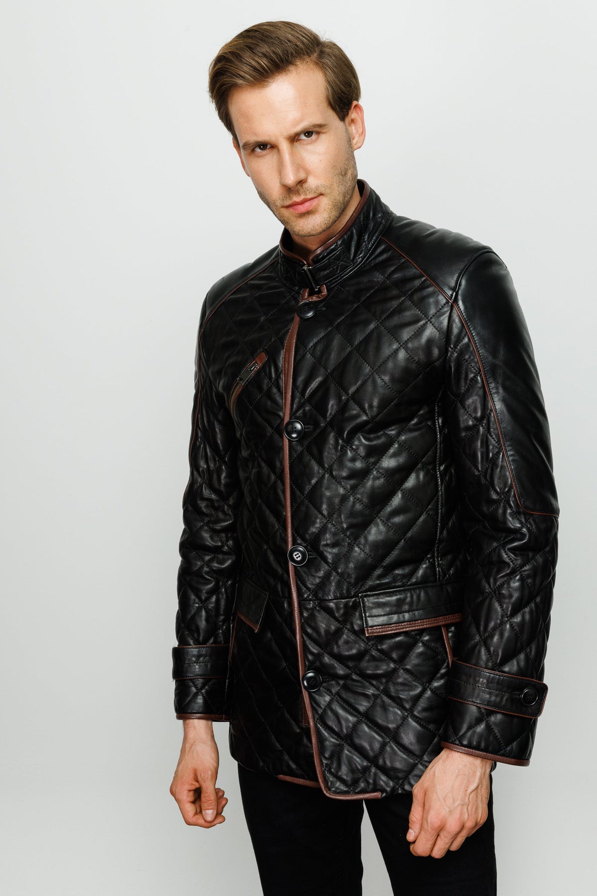 Vinci Leather The Martinez Black Leather Men Jacket – product view 1