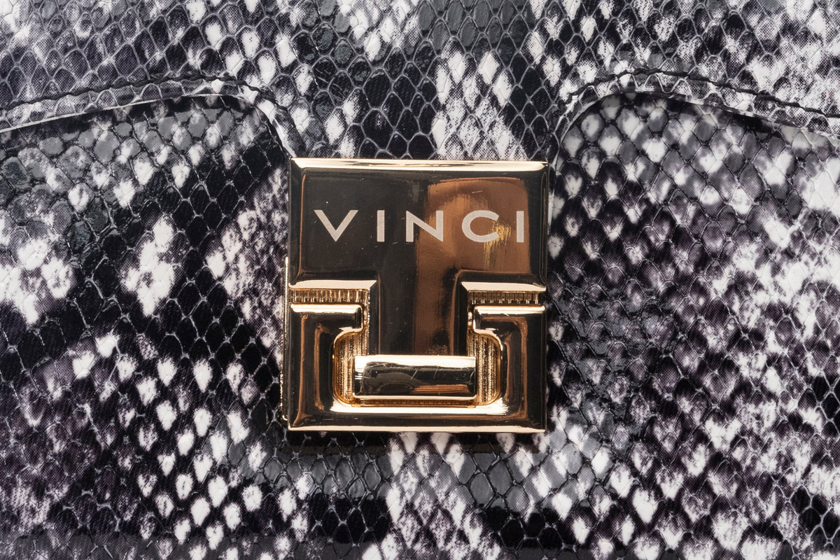 Vinci Leather The Venezia Black & White Leather Handbag – product view 3