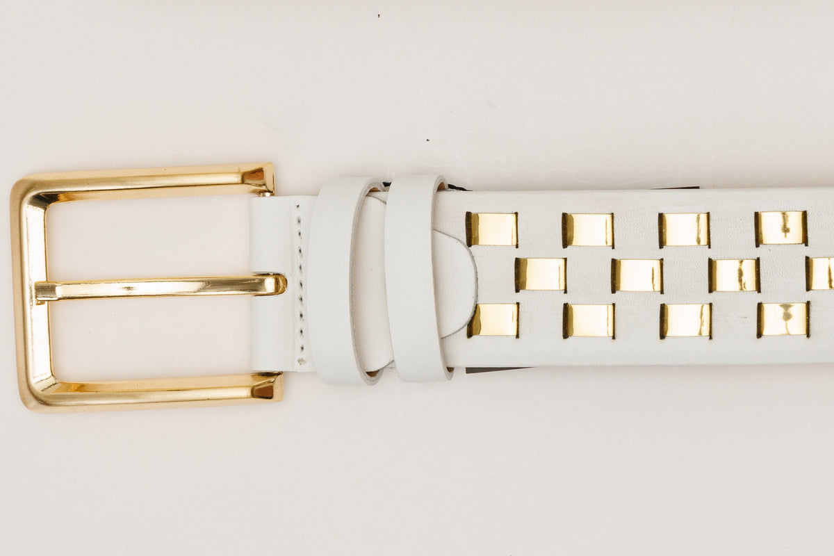Vinci Leather The Mackenzie White & Gold Woven Leather Belt – product view 4