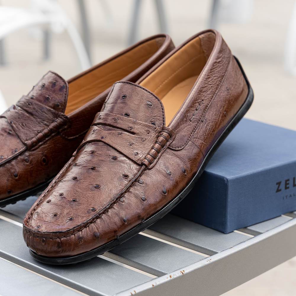 Zelli Italia Men's 33-100-BRN MONZA Ostrich Quill Driver, Brown