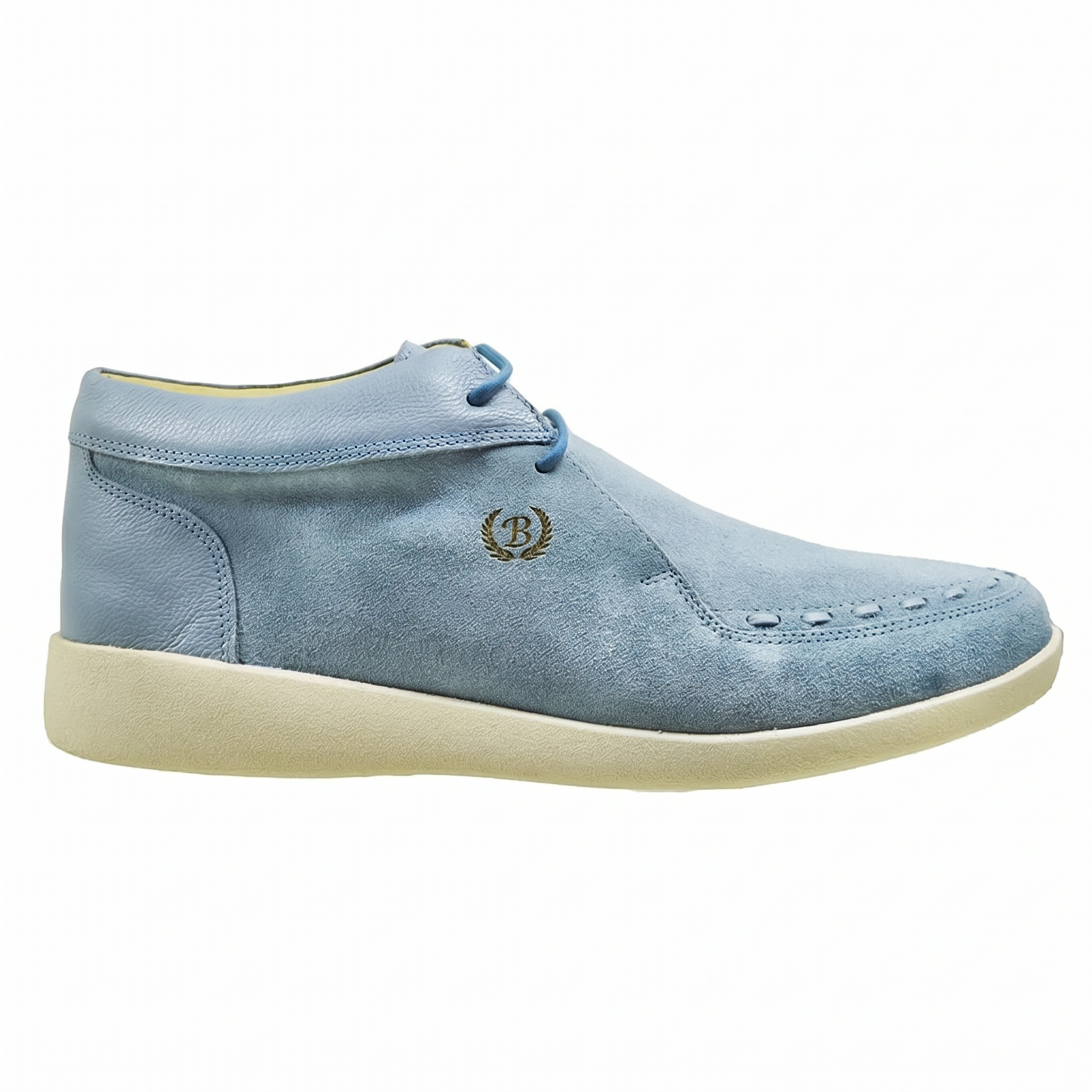 Johnny Famous Bally Style Soho Men's Powder Blue Leather and Suede High Tops