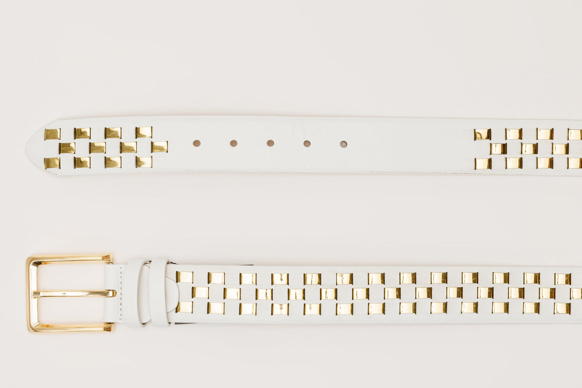 Vinci Leather The Mackenzie White & Gold Woven Leather Belt – product view 3