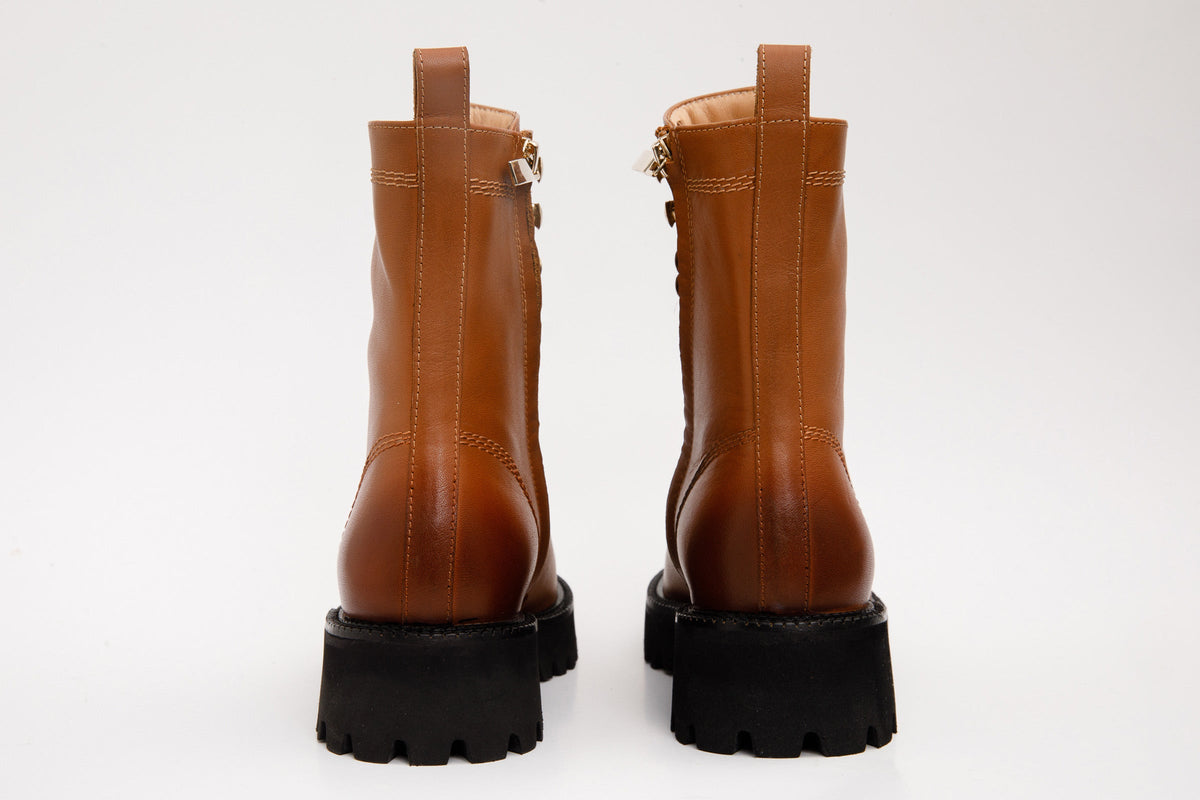 Vinci Leather The Moreno Tan Leather Lace-Up Mid Calf Women Boot Final Sale! – product view 4
