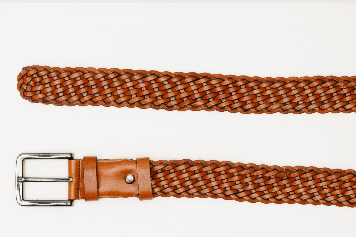 Vinci Leather The Grand Woven Tan Color Leather Belt – product view 5