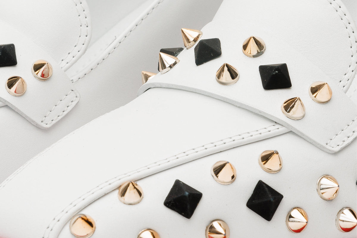 Vinci Leather The Infanta White Spike Leather Block Heel Pump Women Shoe – product view 3