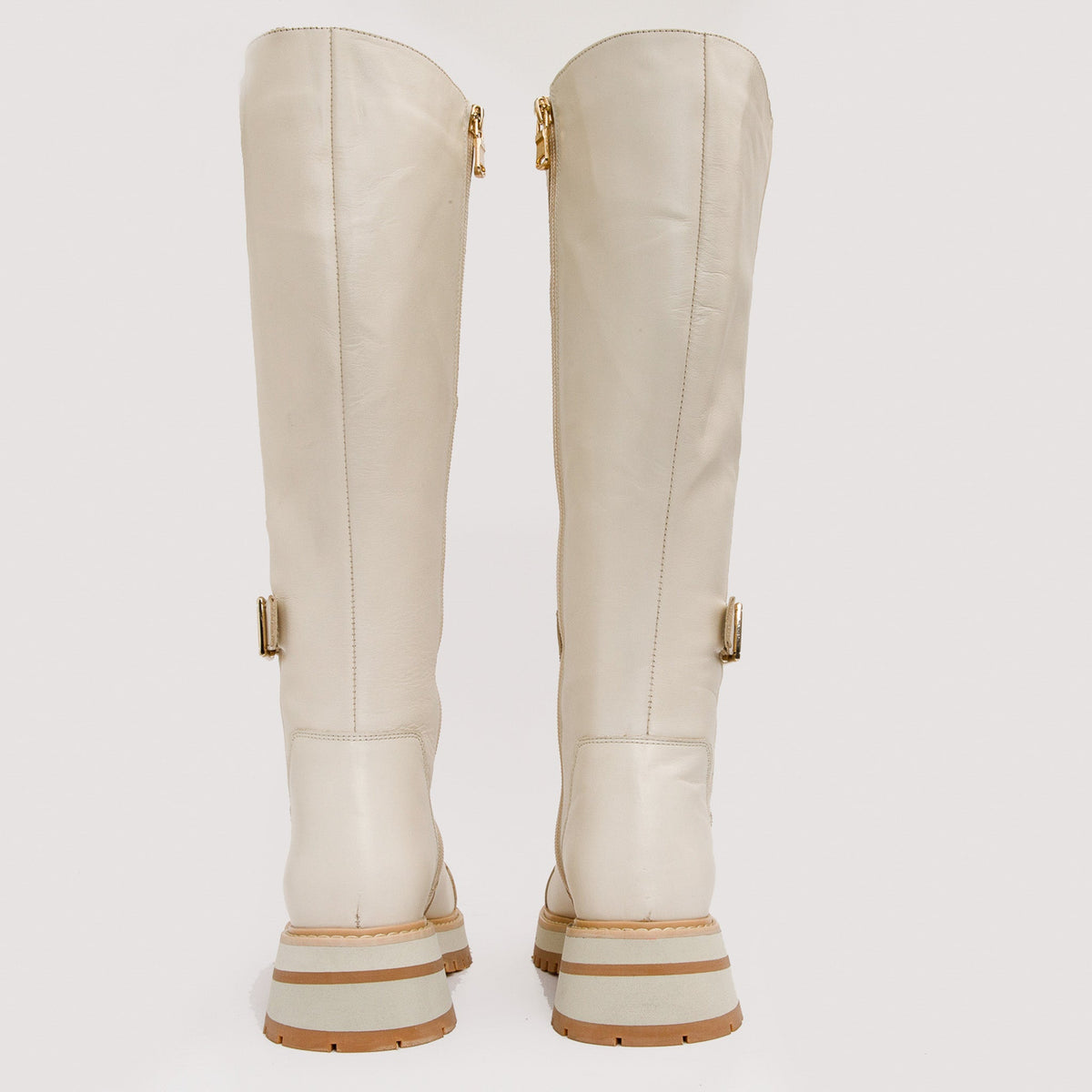 Vinci Leather The Istinye Cream Leather Knee High Lace-Up Women Boot Limited Edition – product view 3