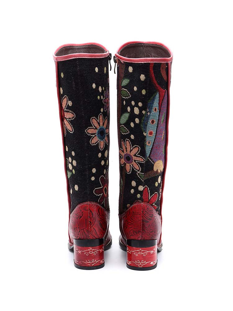 Bohemian Leather Block Heel Long Boots – product view 5