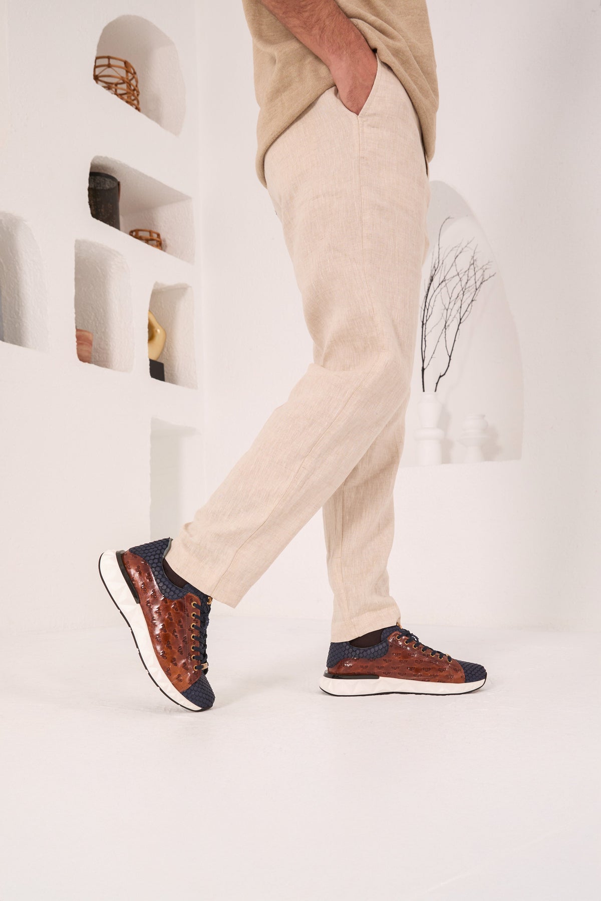 Vinci Leather The Caesars Navy & Tan Leather Men Sneaker – product view 12