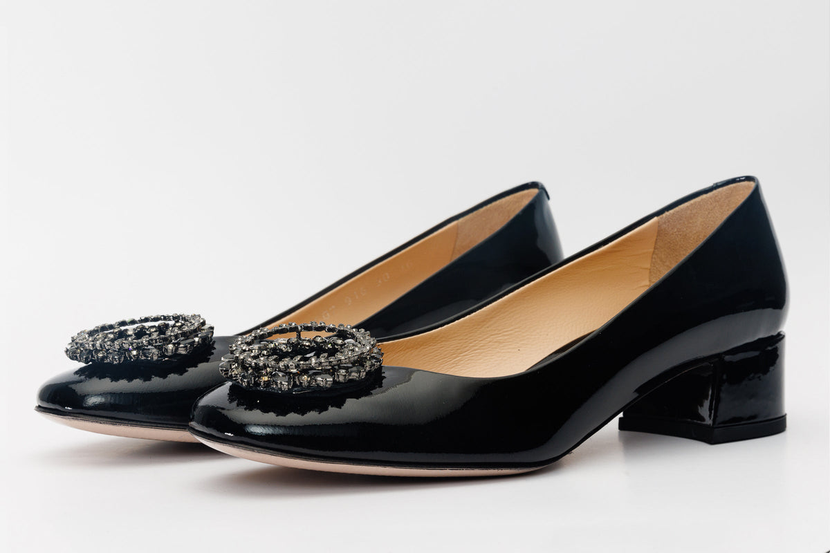 Vinci Leather The Danish Black Patent Leather Block Heel Pump Women Shoe – product view 2