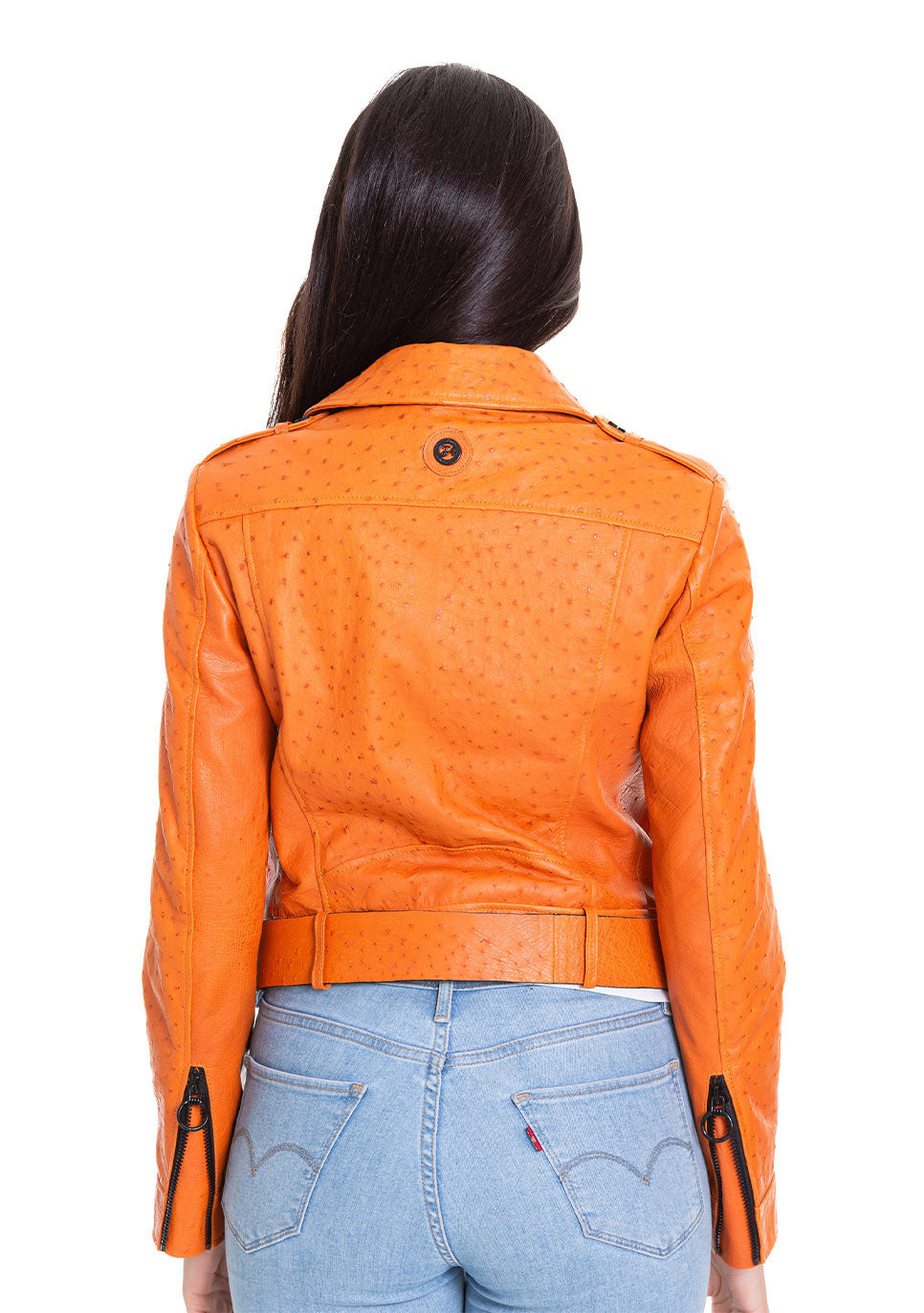 Vinci Leather The Martos Orange Ostrich Leather Women Jacket – product view 4
