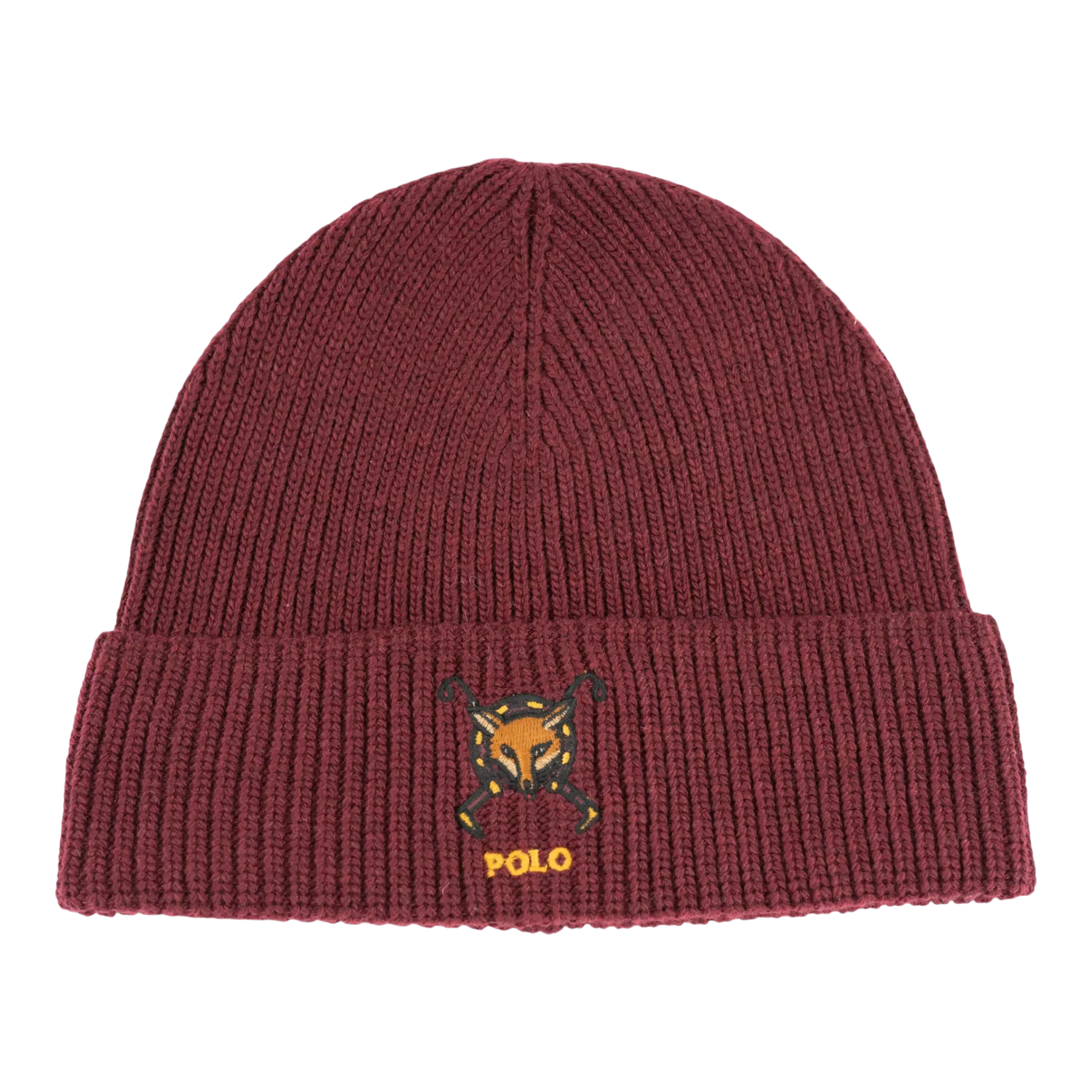 Polo Ralph Lauren Embroidered Fox Rib-Knit Women Beanie Rich Ruby