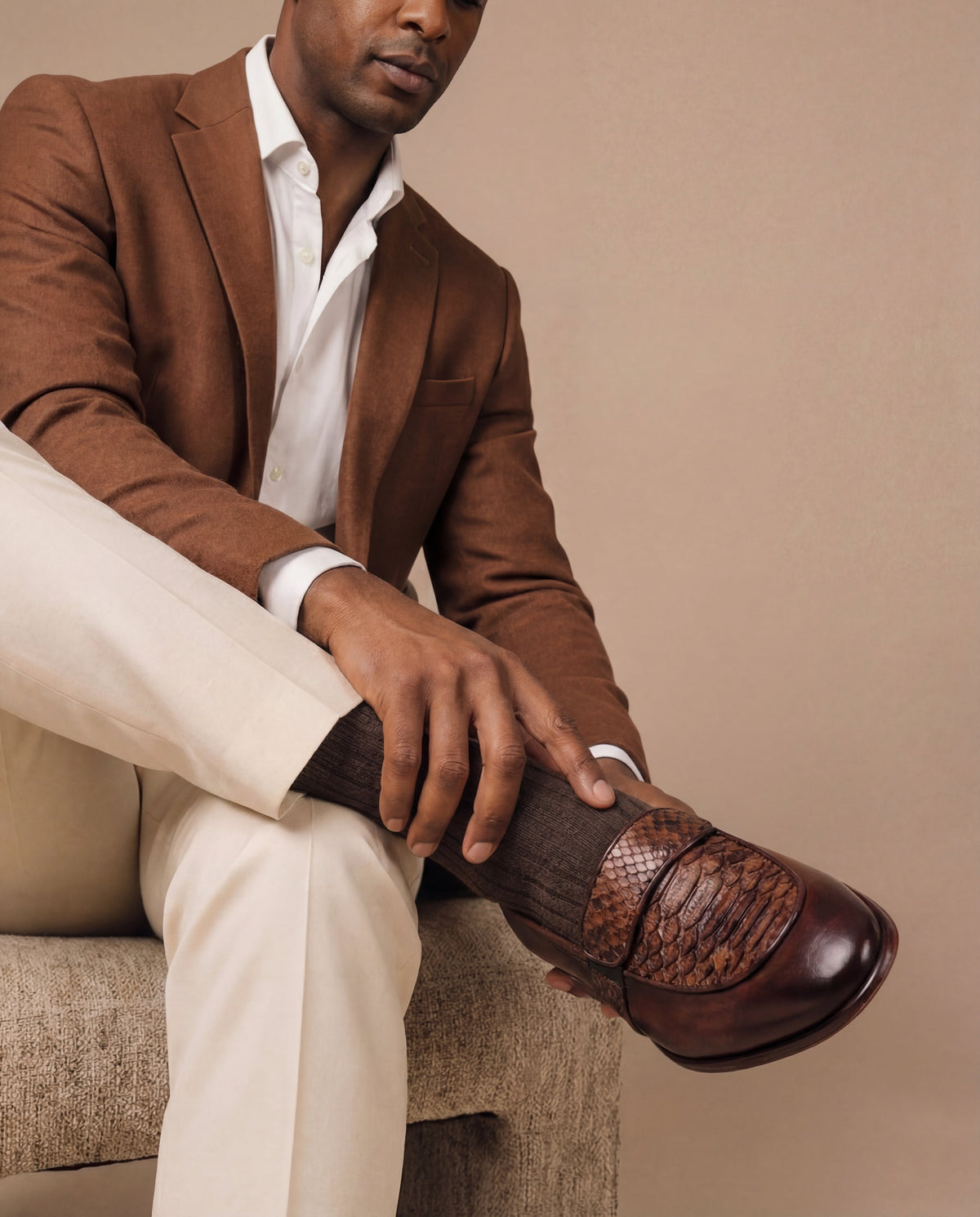 The Dorian Tan Python & Baby Buffalo Leather Loafer Men Shoe