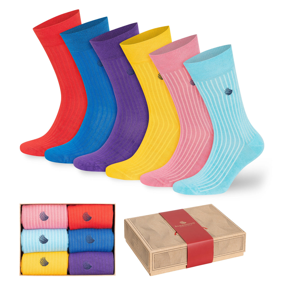 Menβs Bamboo Dress Socks 6-Pack Gift Box, Bright Colors