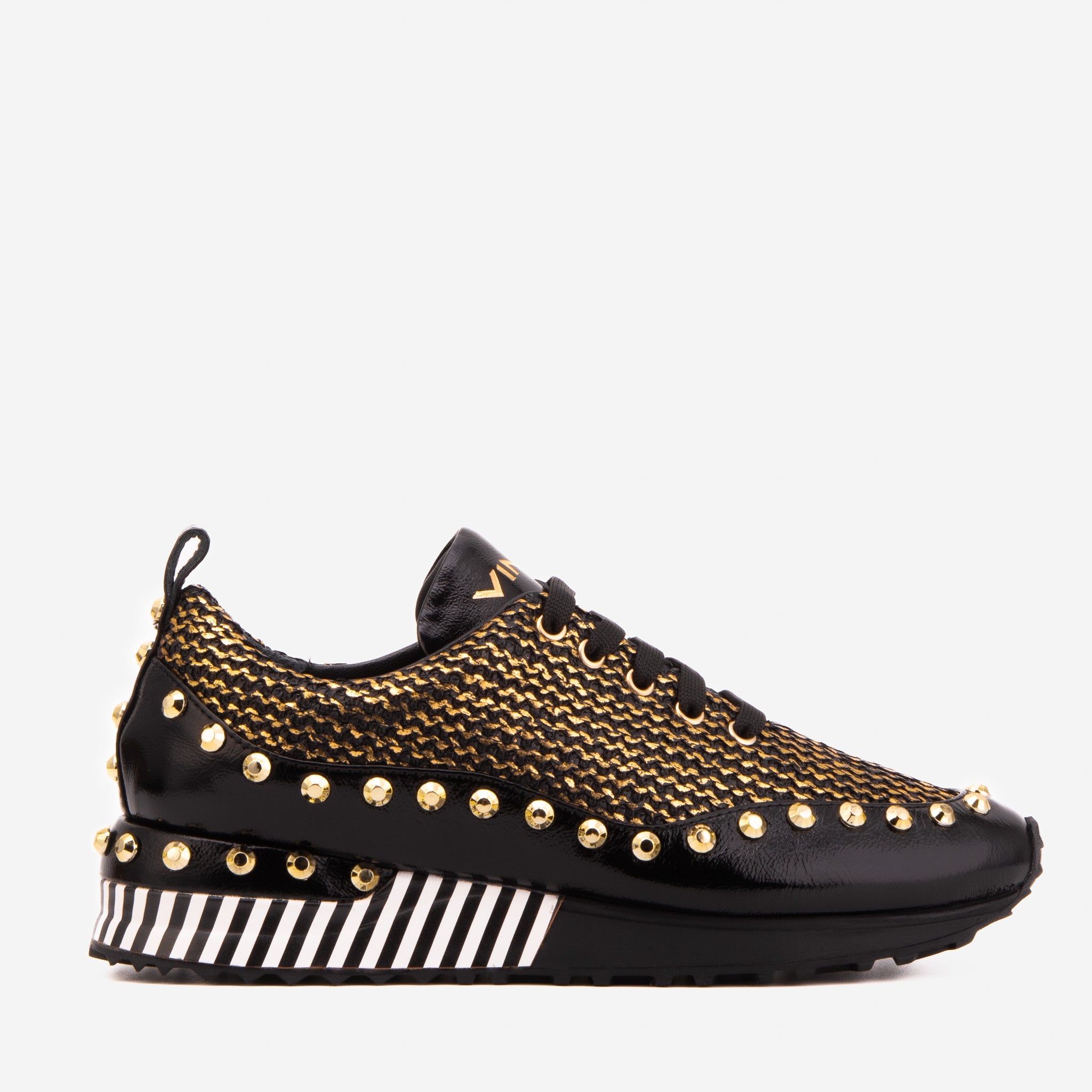 The Aurelia Black Gold Woven Leather Women Sneaker