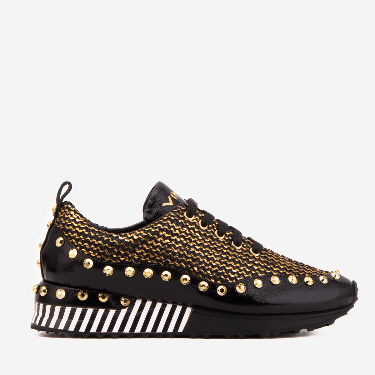 Vinci Leather The Aurelia Black Gold Woven Leather Women Sneaker – product view 1