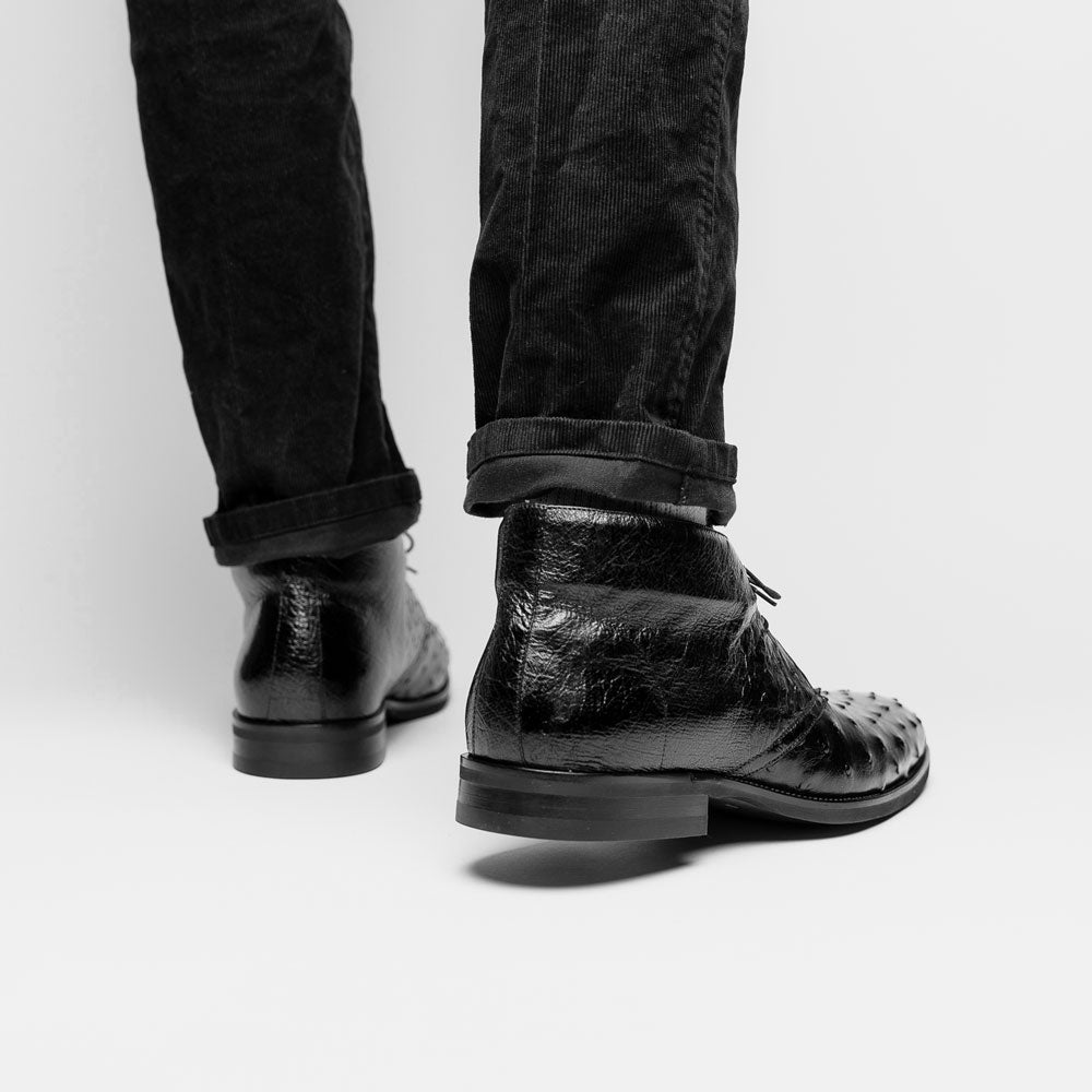 Zelli Italia Men's 43-594-BLK MARCO Ostrich Quill Chukka Boot, Black