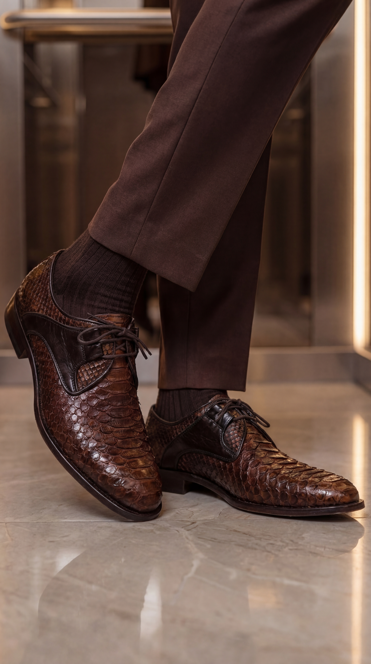 The Valmont Tan Python Leather Derby Men Shoe
