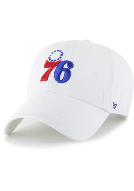 47 Brand Philadelphia 76ers Clean Up Mens Strapback Hat — White (WHC)