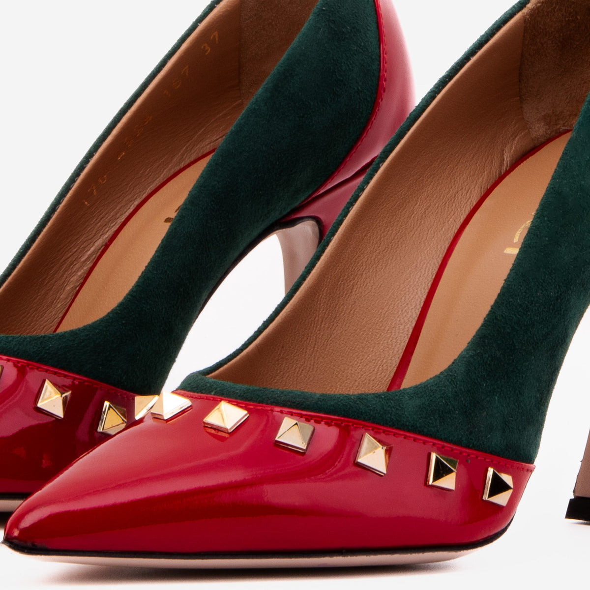 Vinci Leather The Bella Vita Studded Red & Green Leather Pump Women Shoe – product view 3
