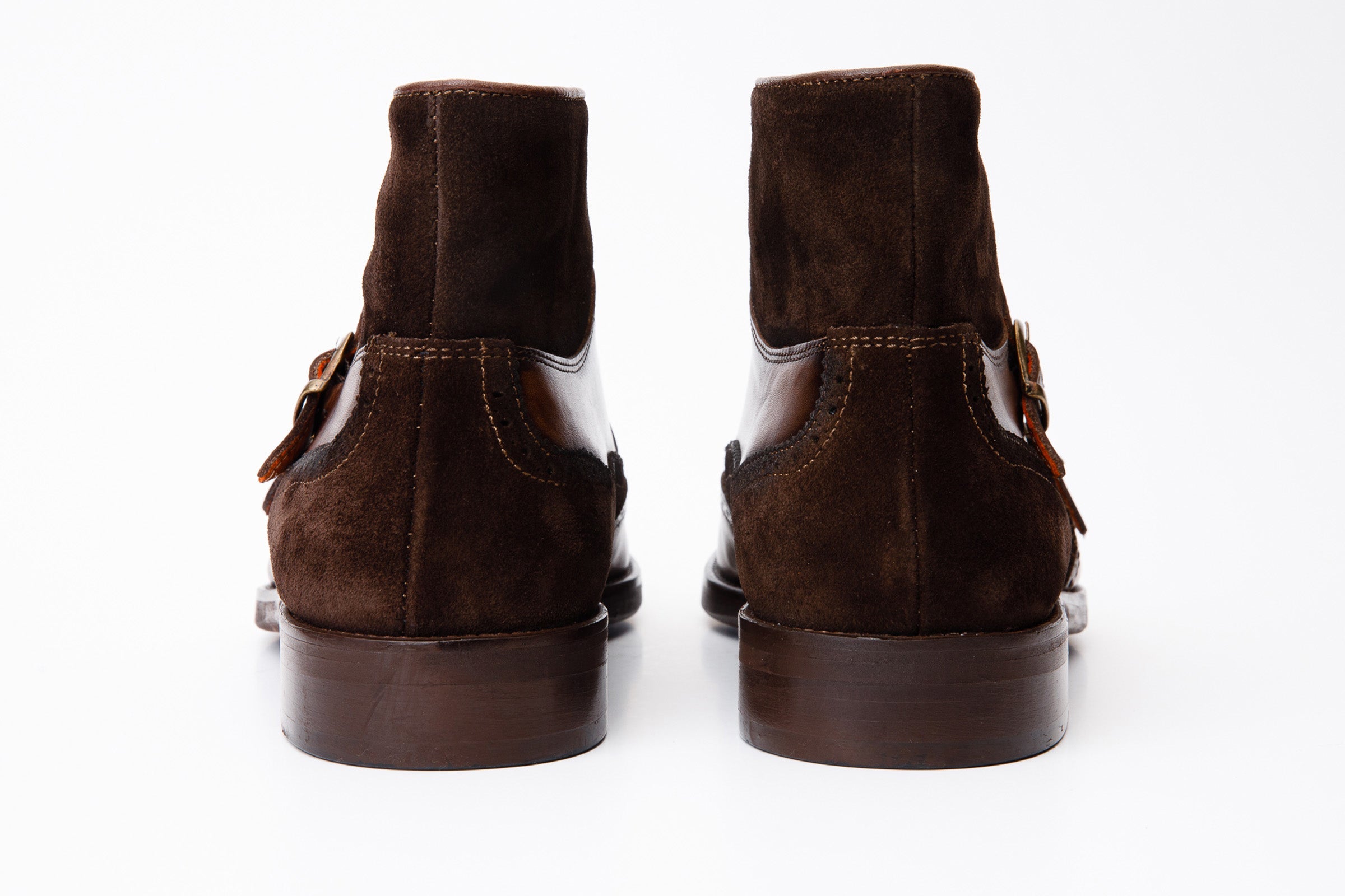 The Albus Brown Leather & Suede Double Strap Monk Brogue Men Boot