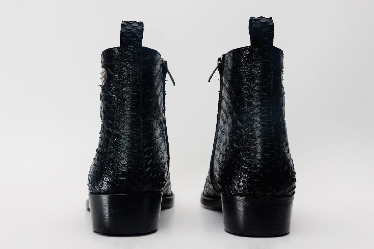 Boss Pythn Snk Black & Natural Zip-Up Leather Men Boot Limited Edition