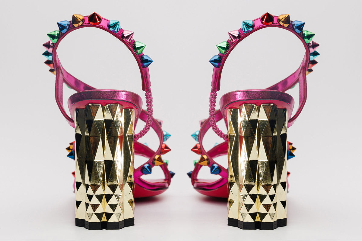 Vinci Leather The Caris Fuchsia Block Heel Spike Leather Women Sandal Final Sale! – product view 5
