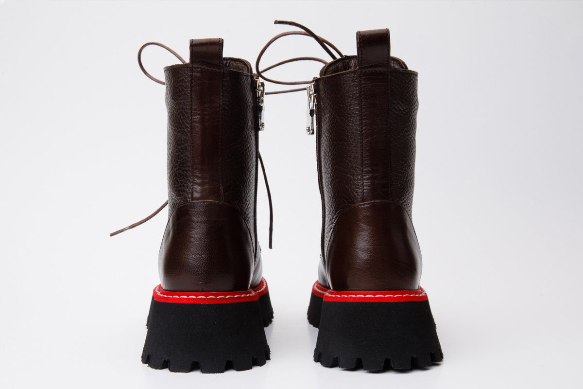 Vinci Leather The Yildiz Brown Leather Lace-Up Ankle Women Boot With a Side Zipper – product view 4