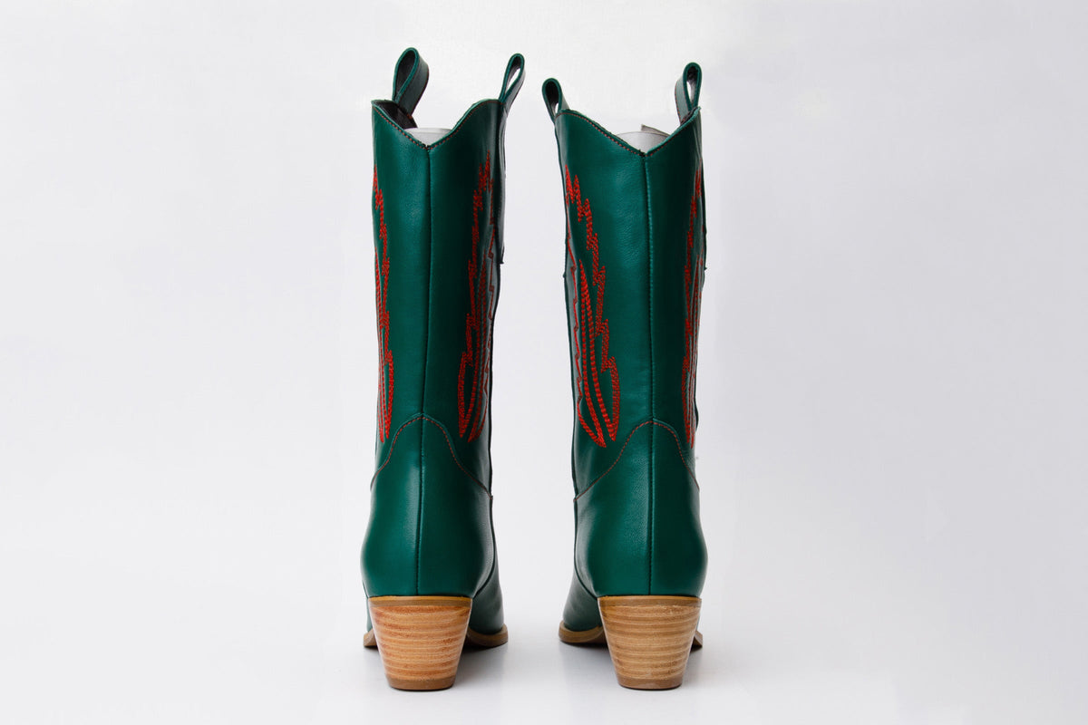 Vinci Leather The Togg Green Leather Cowboy Women Boot Final Sale! – product view 4