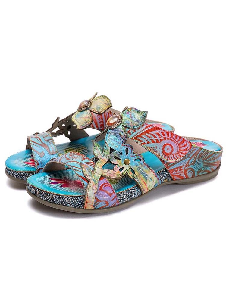 Laylah Genuine Leather Hand Painted Slippers – product view 2