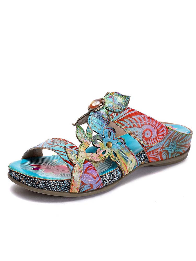 Laylah Genuine Leather Hand Painted Slippers – product view 1