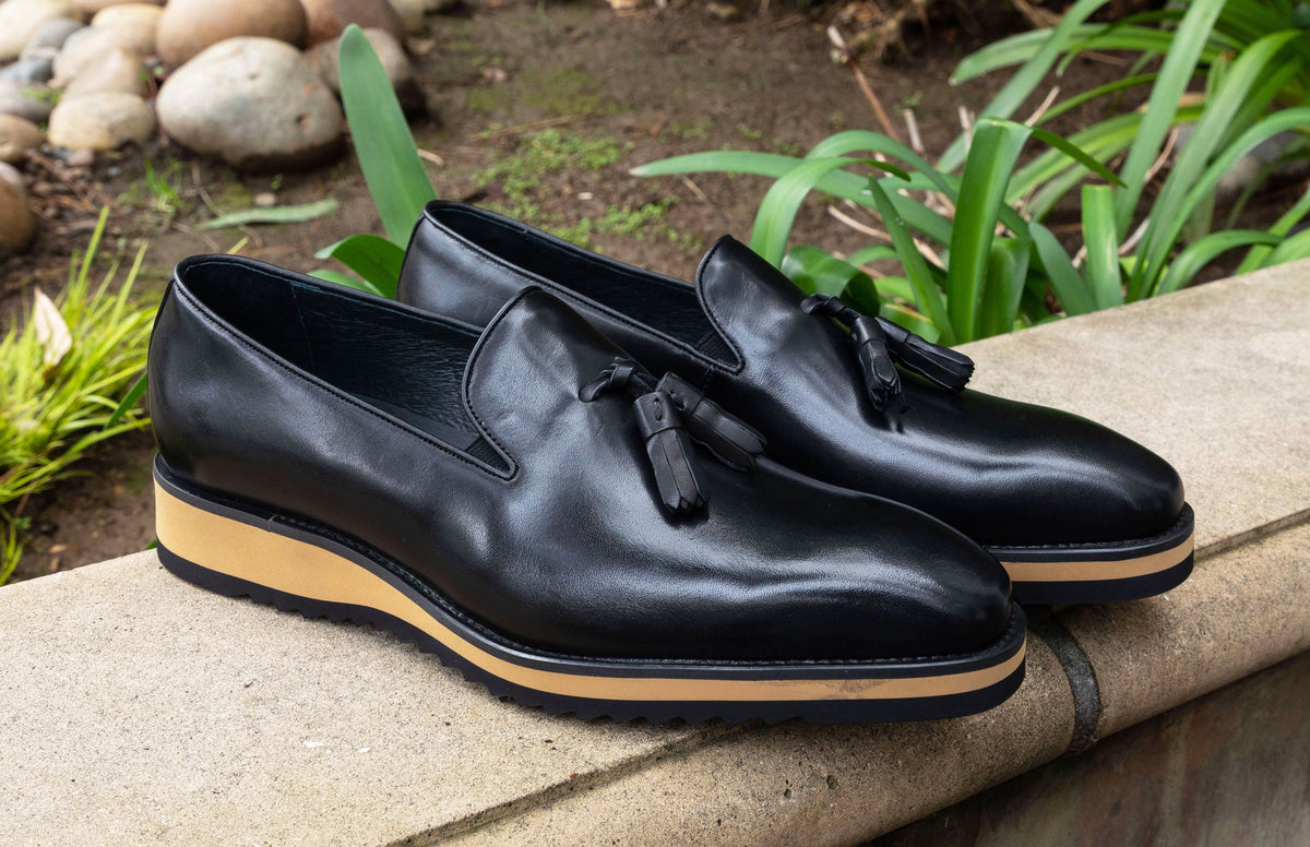C&E Fashions Maurice Calfskin Tasseled Loafer - Black