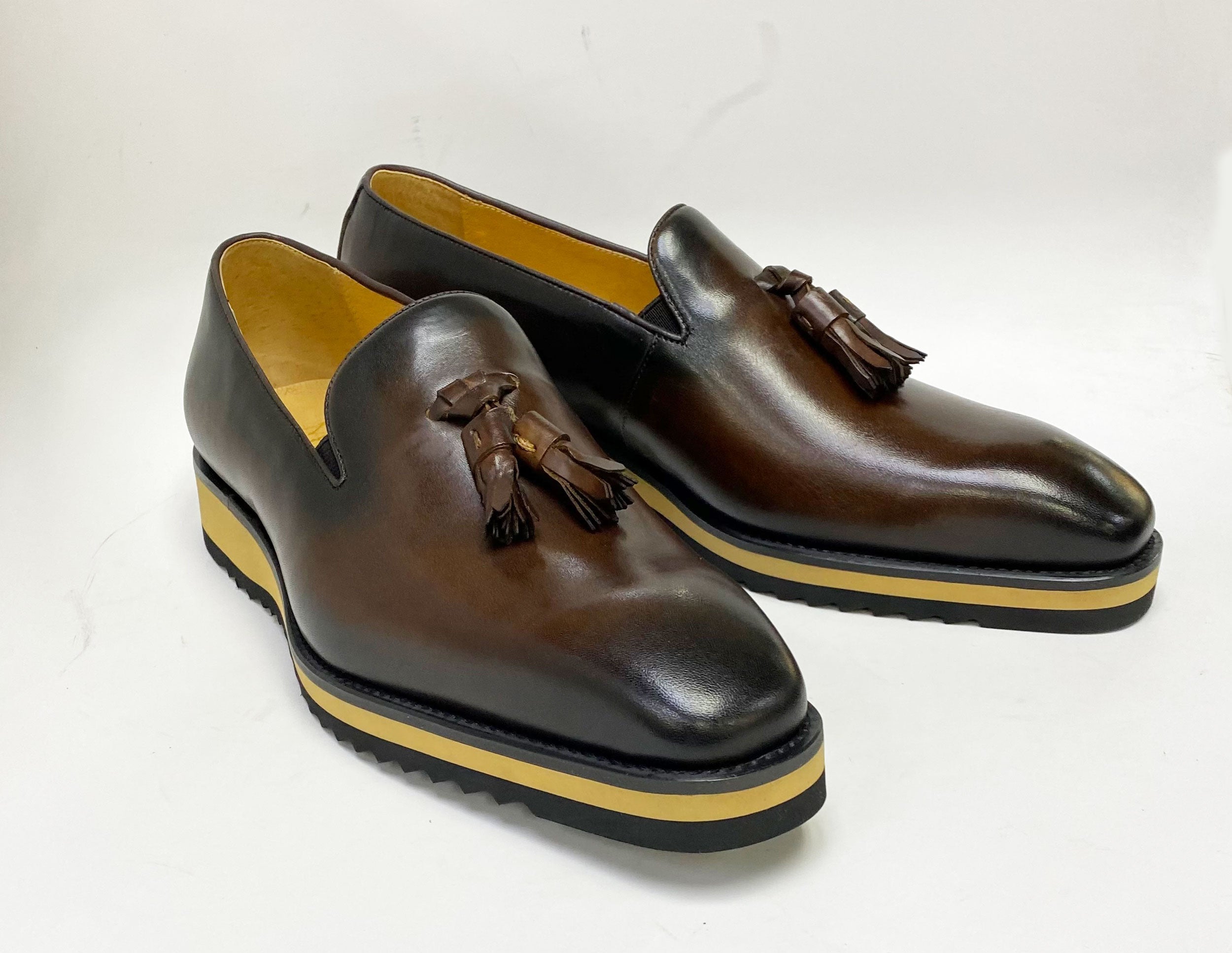C&E Fashions Maurice Calfskin Tasseled Loafer - Chestnut