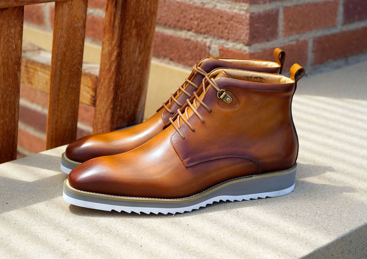 C&E Fashions Maurice Burnished Calfskin Boot - Cognac