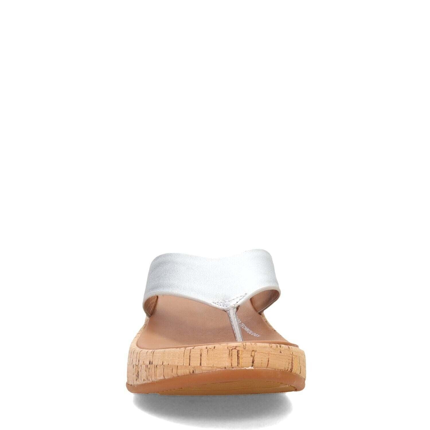 FitFlop F Mode Cork Flatform Toe Post Women's Slides β Silver Leather