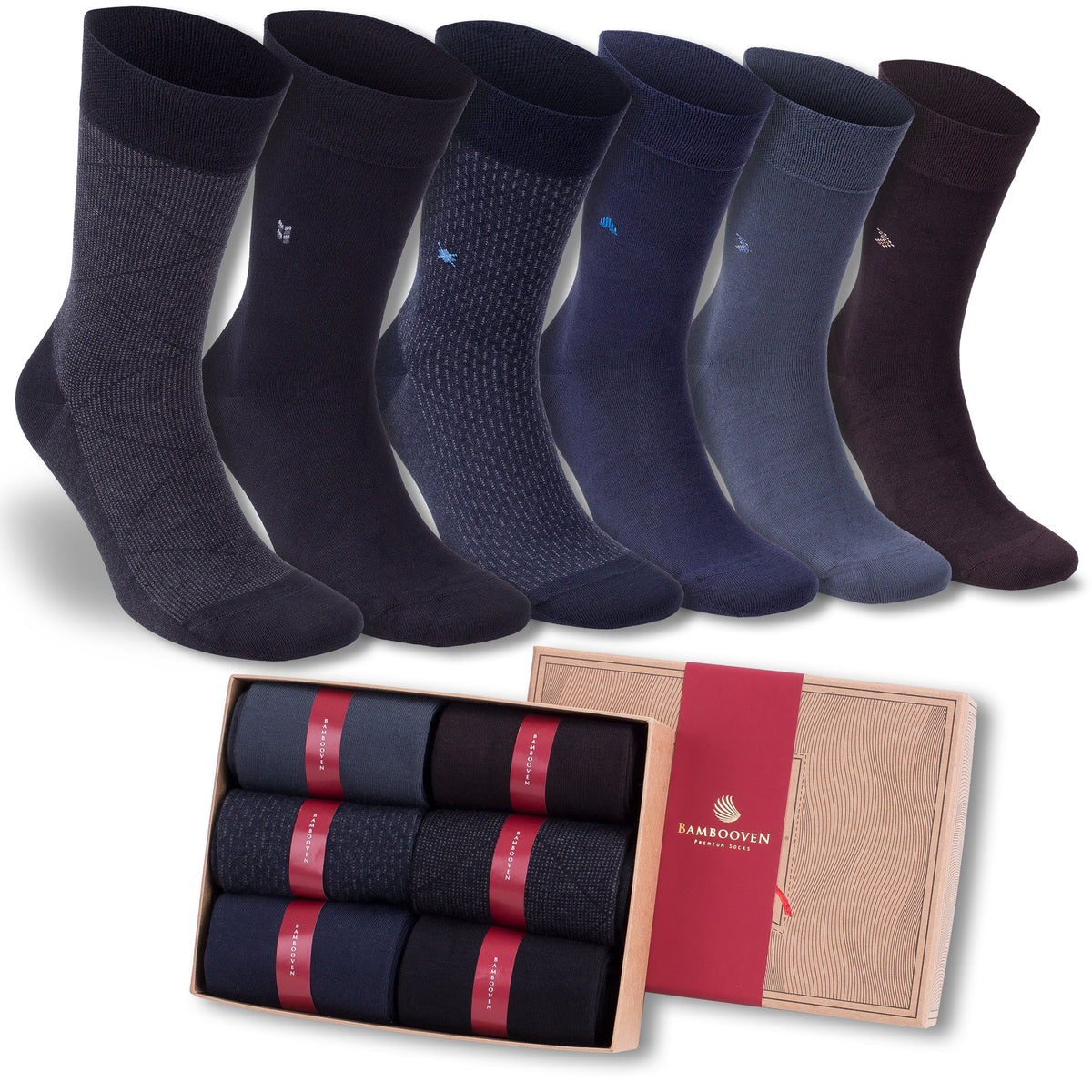 Menβs Bamboo Dress Socks 6-Pack Gift Box, Dark Neutrals