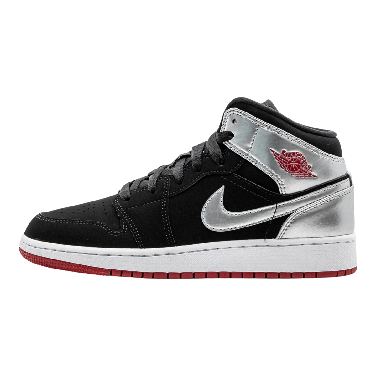 Jordan 1 Mid Youth Sneakers Black/Gym Red/Metallic Silver – product view 1