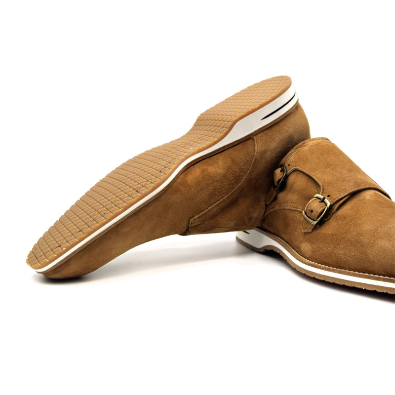 Zelli Italia Men's 56-100-CGN LEGERRA Sueded Goatskin Monkstrap, Cognac