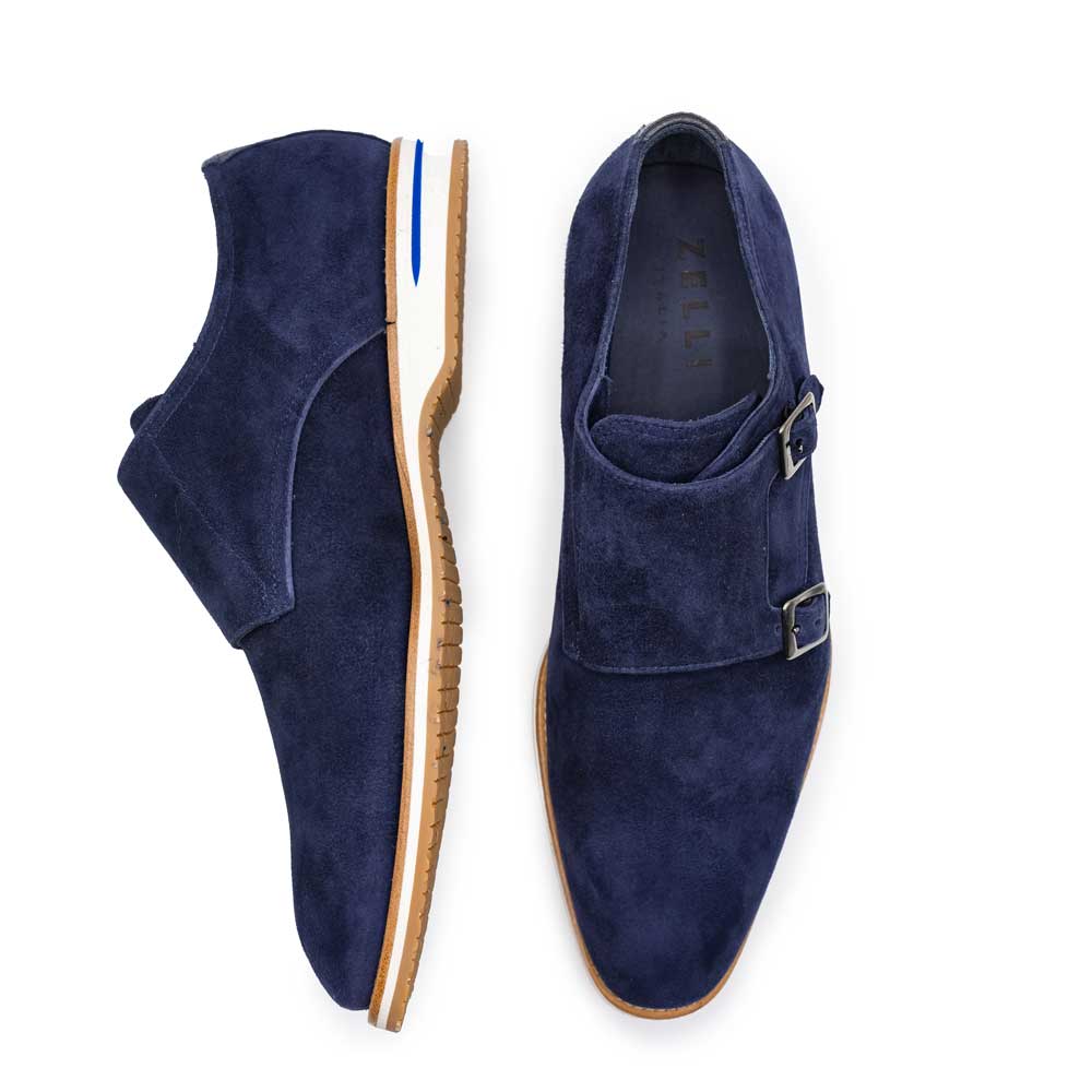 Zelli Italia Men's 56-100-NVY LEGERRA Sueded Goatskin Monkstrap, Navy