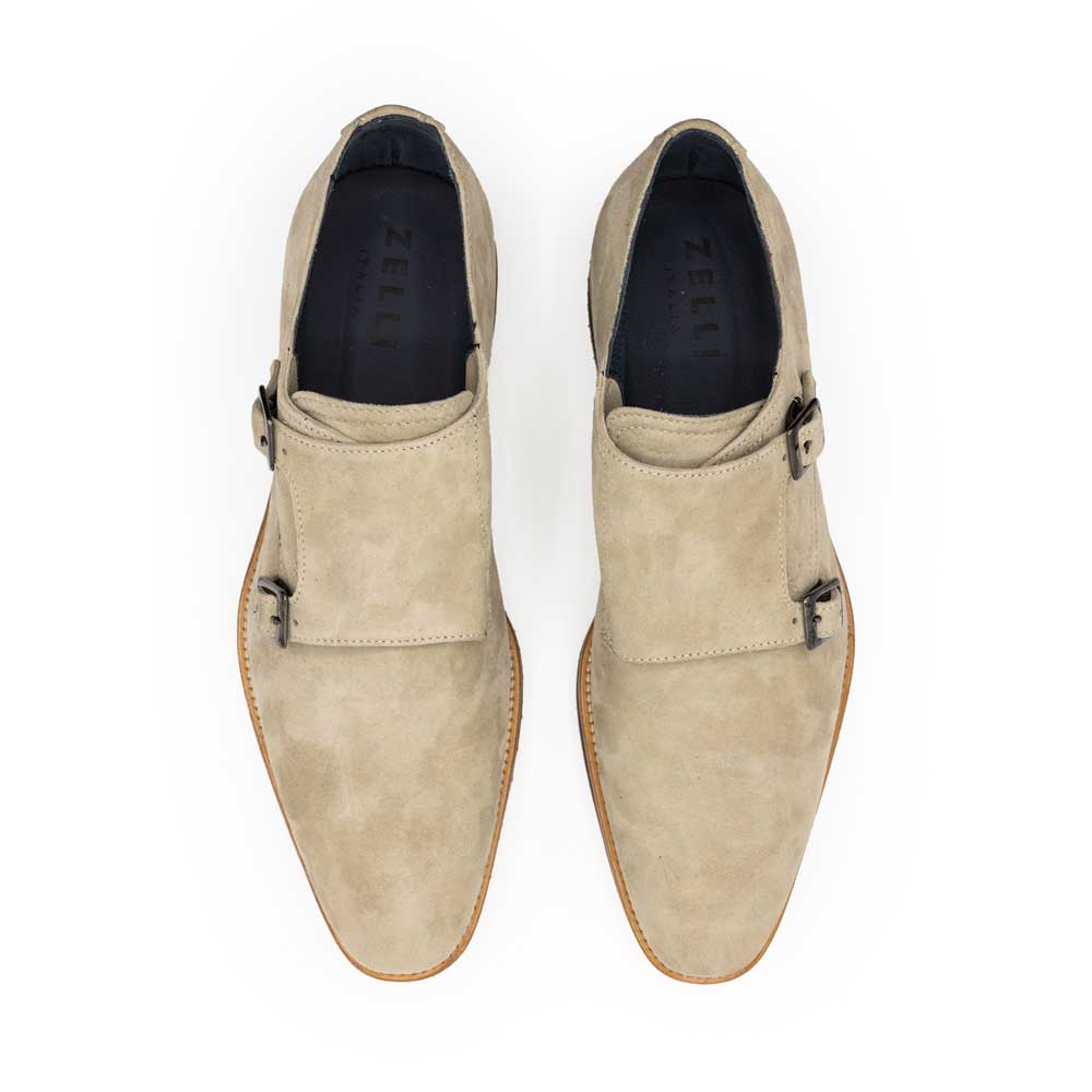 Zelli Italia Men's 56-105-SND LEGERRA Sueded Goatskin Monkstrap, Sand
