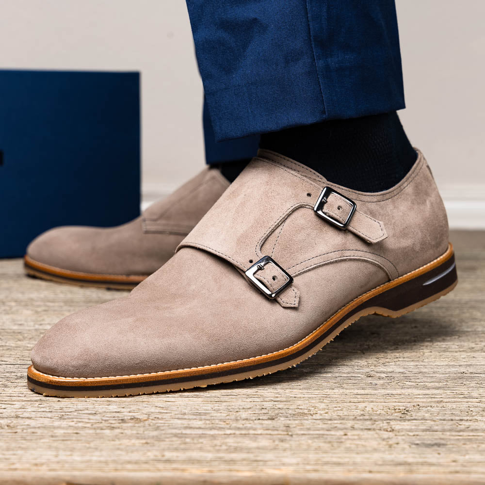 Zelli Italia Men's 56-105-SND LEGERRA Sueded Goatskin Monkstrap, Sand