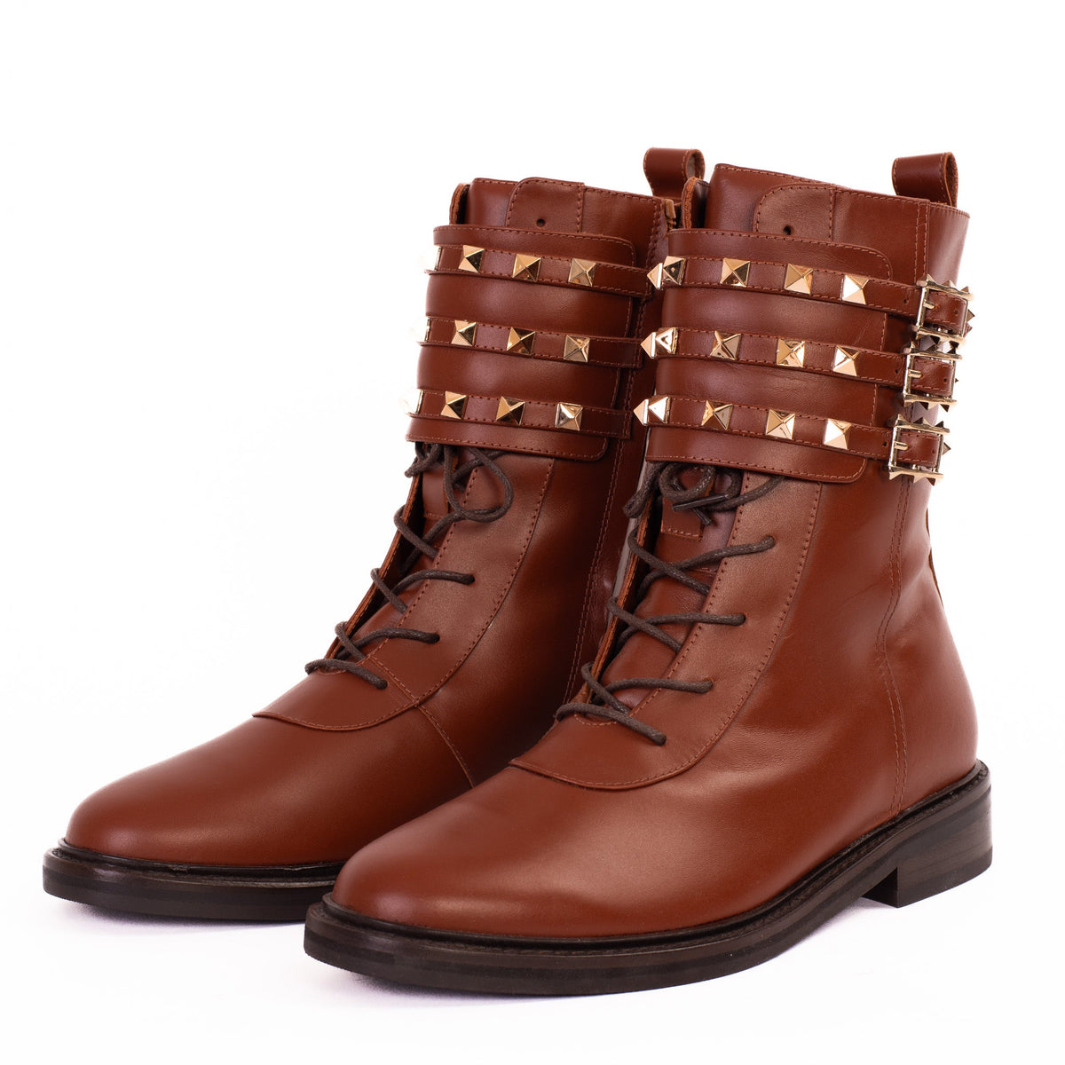 Vinci Leather The Doncaster Brown Leather Lace-Up Mid Calf Women Boot With a Side Zipper – product view 2