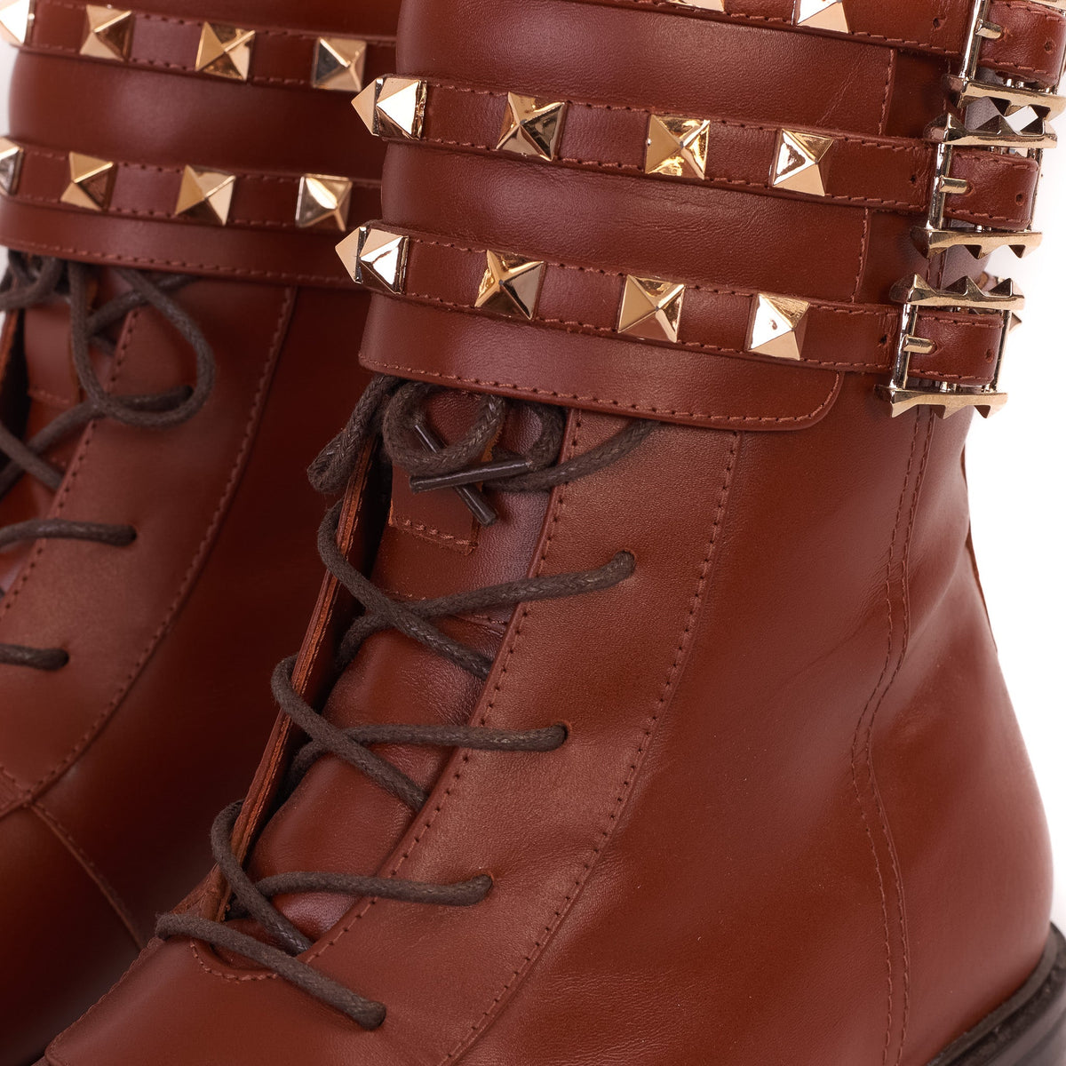 Vinci Leather The Doncaster Brown Leather Lace-Up Mid Calf Women Boot With a Side Zipper – product view 3