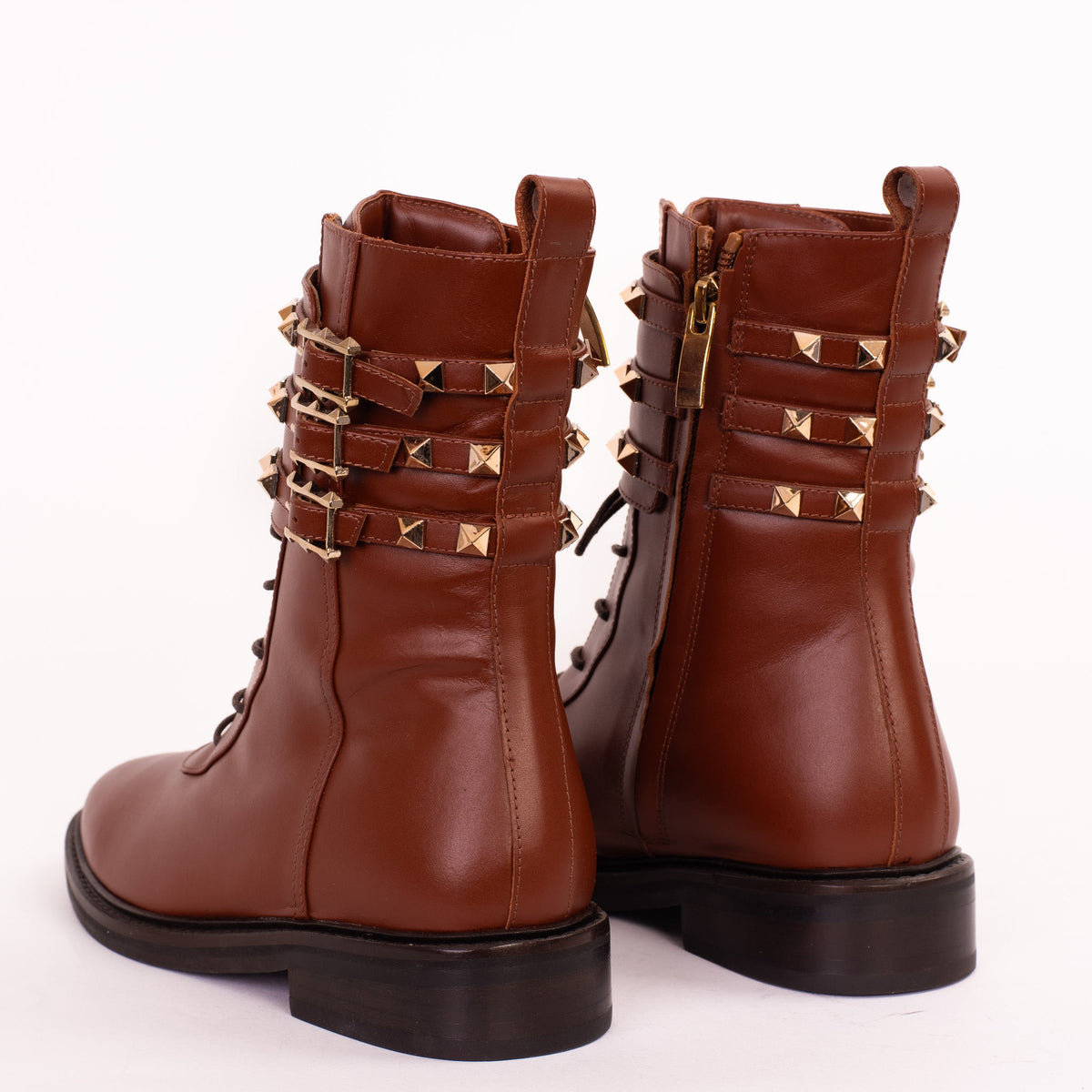 Vinci Leather The Doncaster Brown Leather Lace-Up Mid Calf Women Boot With a Side Zipper – product view 4