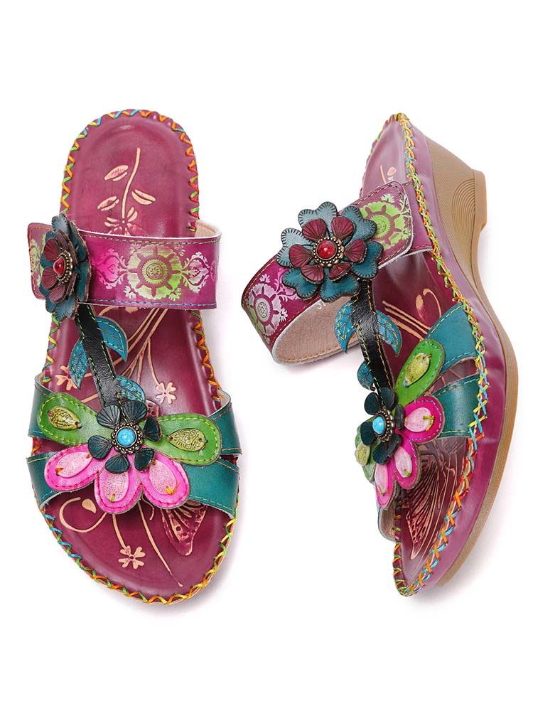 Valery Retro Floral Embossing Slippers – product view 3