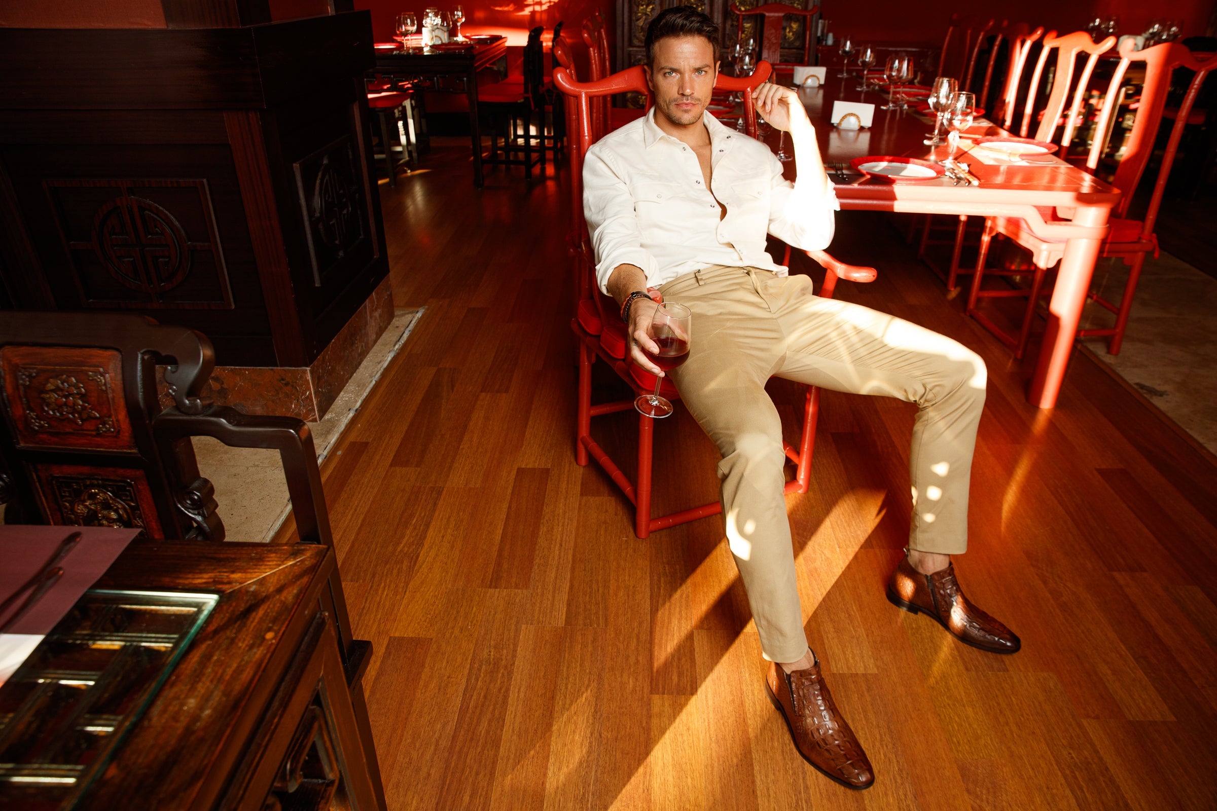 The Randor Brown Croc-Embossed Calf Leather Side-Zip Dress Ankle Men Boot