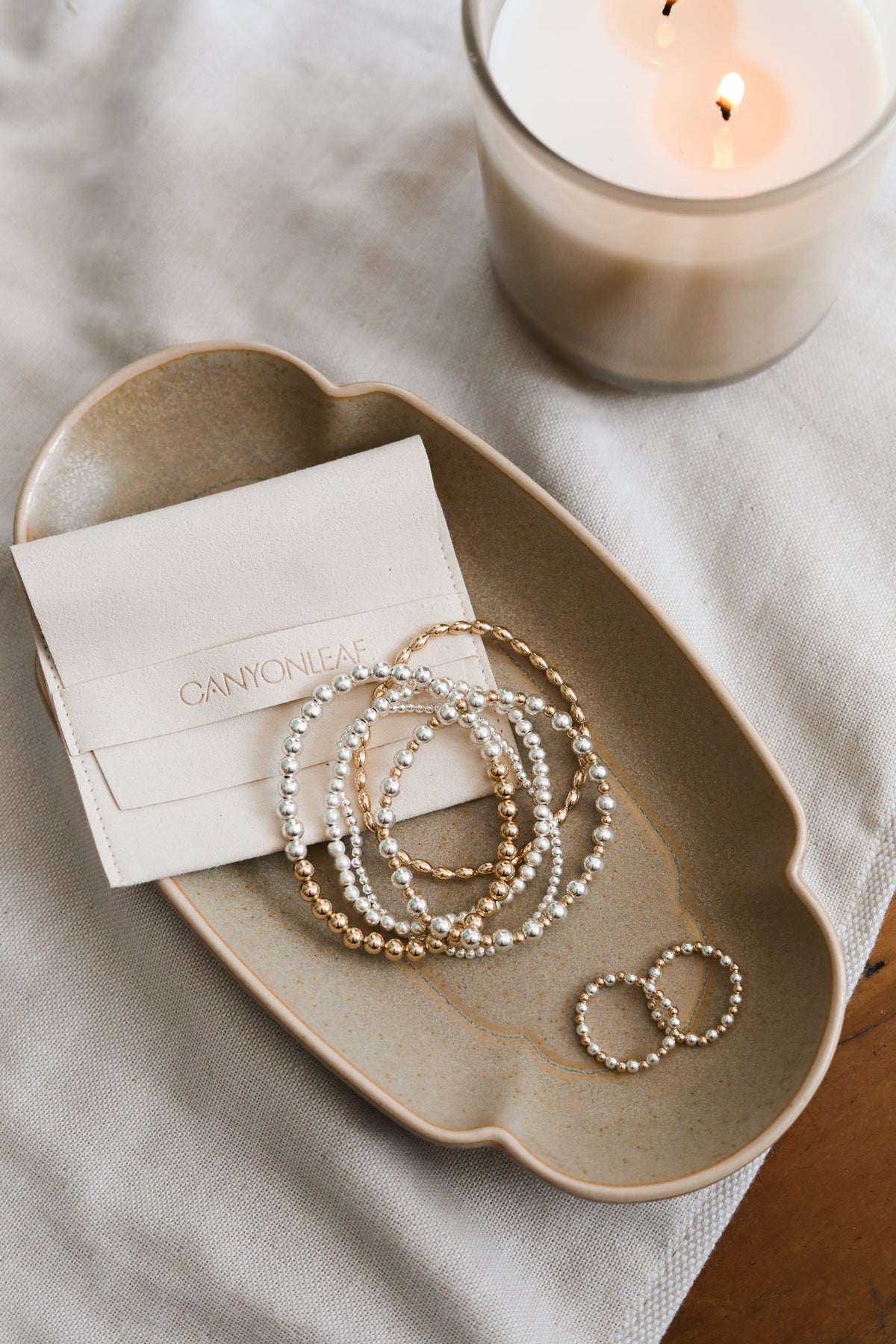 Sterling Silver + 14k Gold Filled Moon || Beaded Bracelet