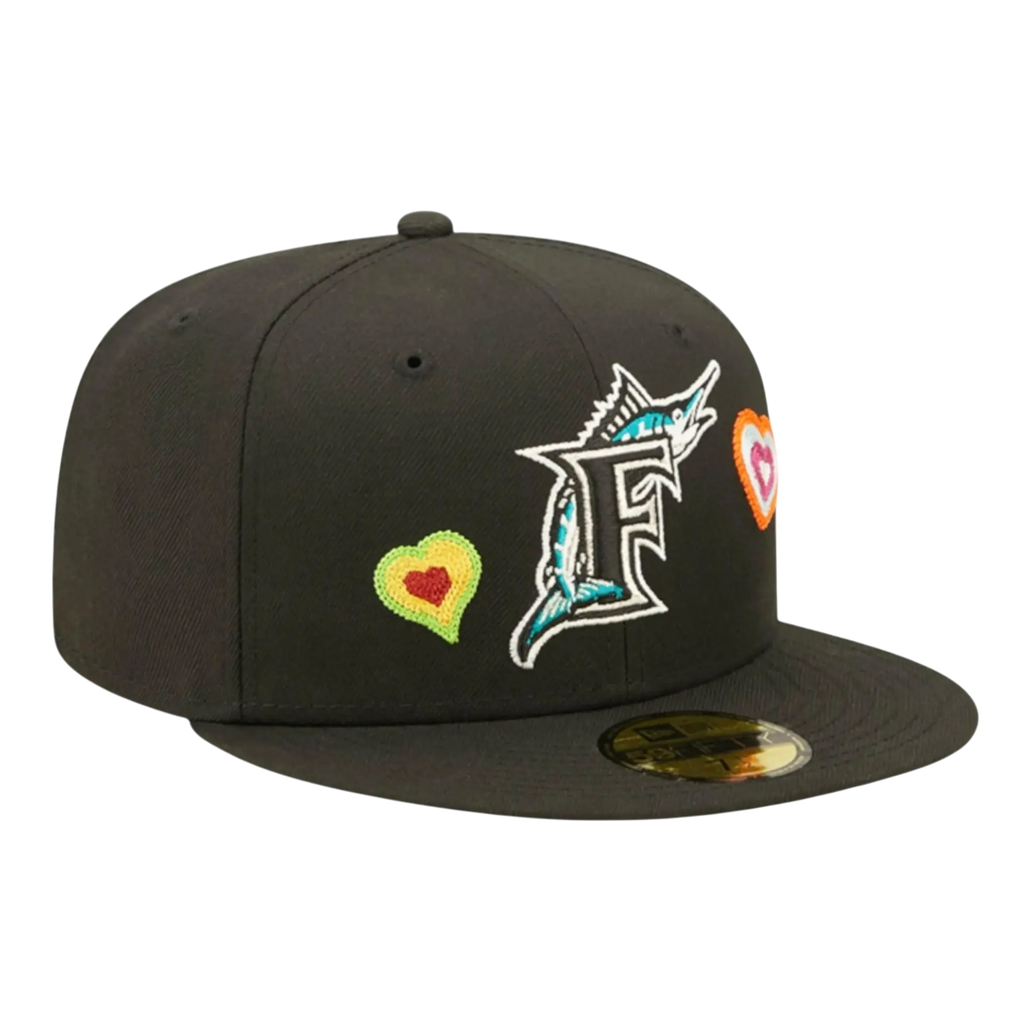 New Era 59Fifty Florida Marlins Chain Stitch Heart Fitted Hat Black/Pink
