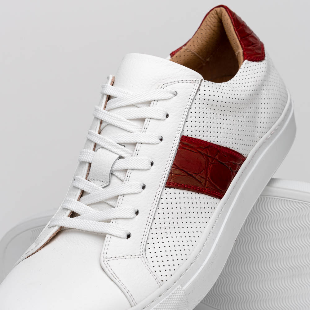 Zelli Italia Men's 61-101-RED OLYMPIAS Italian Calfskin and Crocodile Stripe, Red