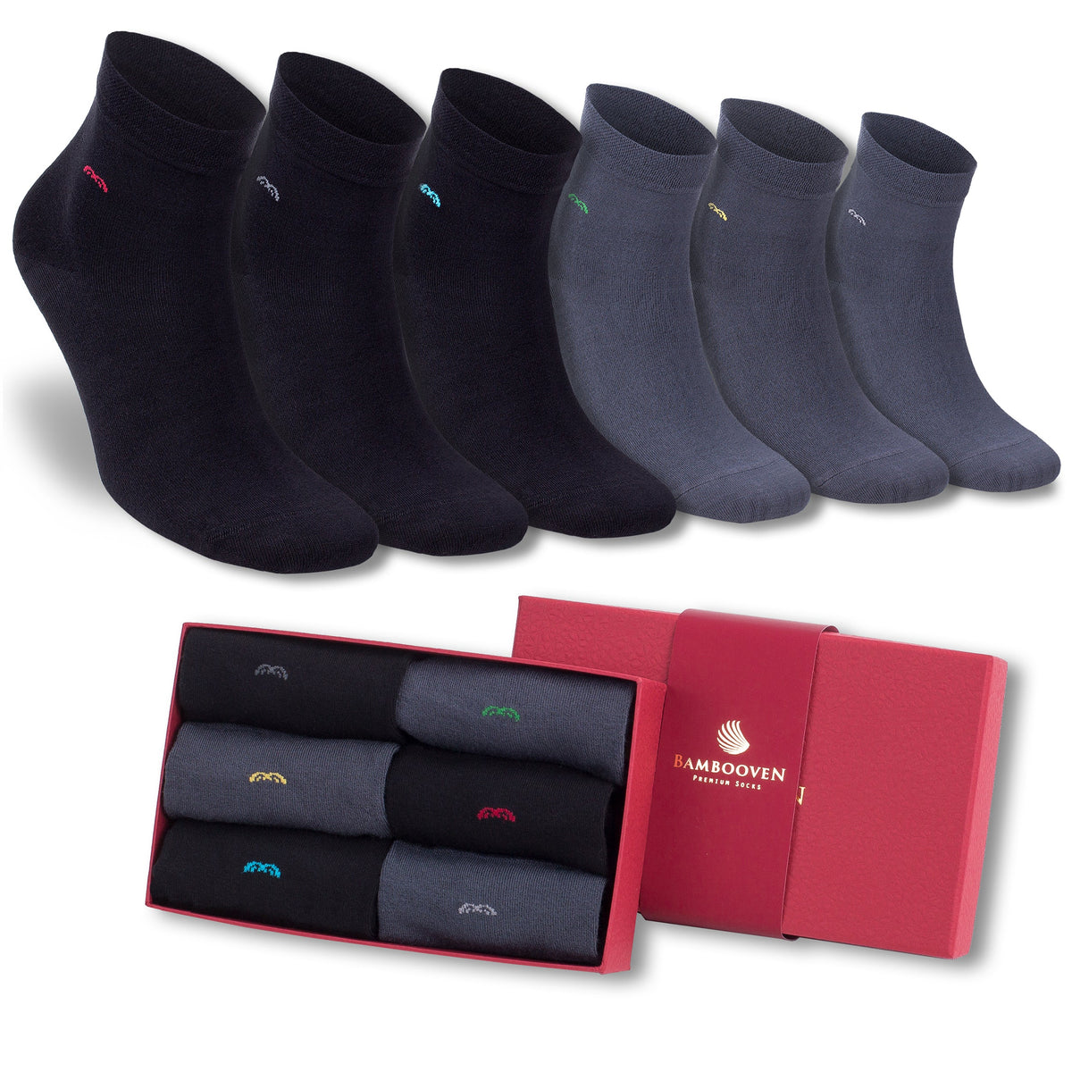 Menβs Bamboo Lightweight Dress Socks 6-Pack, Black & Grey